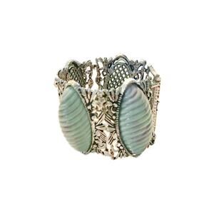 Vintage Filigree and Turquoise Lucite Panel Link Bracelet, Selro Selini